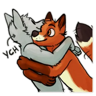 😊 2ecf6e5f YCH Furry, Ôm, Hình người, Cáo, Sói, Phim hoạt hình telegram sticker