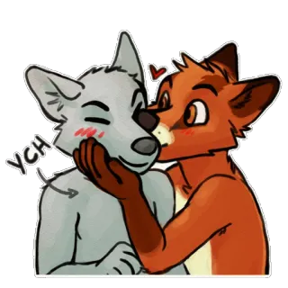 😗 73bb34b4 YCH Furry, Anthro, Cáo, Sói, Dễ thương, Hôn, Ấu yếm, Yêu, Hoạt hình telegram sticker