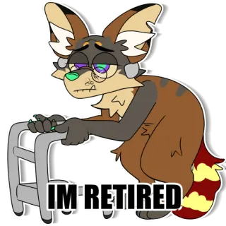 👨‍🦳 5752d6a3 IM RETIRED 退休, 卡通, 动物, 狐狸, 助行器, 年老, 疲惫 telegram sticker