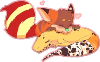 🦎 7cdbc3db 狐狸, 蜥蜴, 睡觉, 可爱, 动物, 卡通, 爱心 telegram sticker