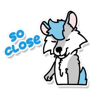 😯 80ba1a70 so close 강아지, 늑대, 아슬아슬, 만화, 귀여운, 스티커, 동물, 파란색 whatsapp sticker