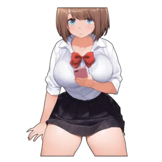 ☁️ 36d3deec Anime, Mädchen, Schuluniform, Handy, Busen, Cartoon, Sticker telegram sticker