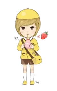 🍓 31892e9d dessin animé, fraise, boisson, uniforme scolaire, mignon, enfant, animé, cheveux blonds telegram sticker
