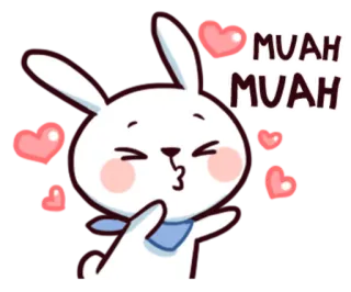 😘 a7ff8e32 MUAH MUAH lapin, lapinou, bisou, amour, mignon, coeurs, affection telegram sticker