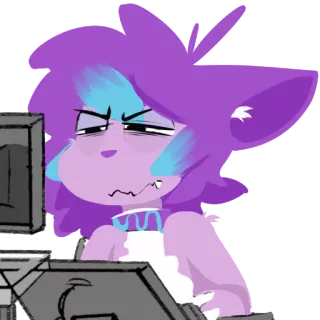 🤔 77a45ae5 兽人, 角色, 卡通, 疲惫, 电脑, 紫色, 蓝色, 筋疲力尽 telegram sticker