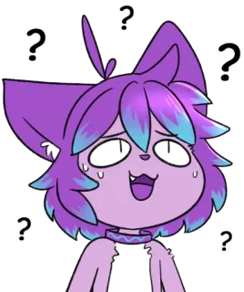 😧 f1dde327 แมว, การ์ตูน, เครื่องหมายคำถาม, สับสน, สีม่วง, อนิเมะ telegram sticker