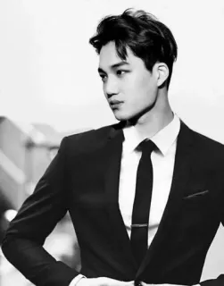 🌑 e555e039 homem, terno, gravata, coreano, preto e branco, roupa formal whatsapp sticker