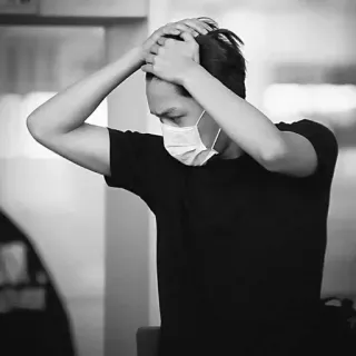 🌑 e831ff61 homem, máscara, ansioso, estresse, preto e branco, saúde whatsapp sticker