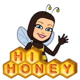 ☺️ a3b5cb35 HI HONEY ape, miele, cartone animato, saluto, carino, ciao, favo whatsapp sticker