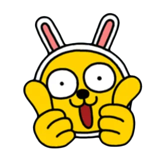 👍 425fabff การ์ตูน, อีโมจิ, ยกนิ้วโป้ง, กระต่าย, บันนี่, สีเหลือง whatsapp sticker