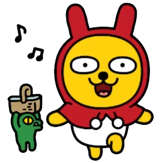 🎶 90f17976 การ์ตูน, สัตว์, ตัวละคร, สีเหลือง, ผ้าคลุมสีแดง, สีเขียว whatsapp sticker