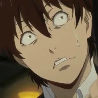 😱 a75ac4fe อนิเมะ, ผู้ชาย, เศร้า, กลัว, กังวล, หน้า telegram sticker