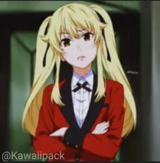 🥢 0d3ee4e6 @KawaiiPack Anime, Personaje, Pelo rubio, Chaqueta roja, Uniforme escolar whatsapp sticker