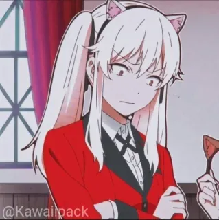 🥢 8b54c417 @Kawaiipack anime, orejas de gato, chaqueta roja, chica, dibujos animados whatsapp sticker