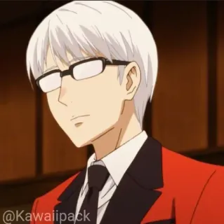 🥢 fdd363a6 @Kawaiiipack Anime, Gafas, Traje Rojo, Corbata, Pelo Blanco, Personaje, Kawaii whatsapp sticker