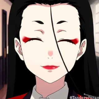 🥢 10fef681 @YanderePacks anime, cartone animato, sorridente, donna, faccia whatsapp sticker