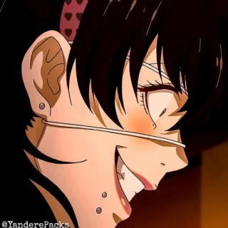 🥢 3c152375 @YanderePacks Anime, Faccia, Sorriso, Capelli scuri, Orecchini whatsapp sticker