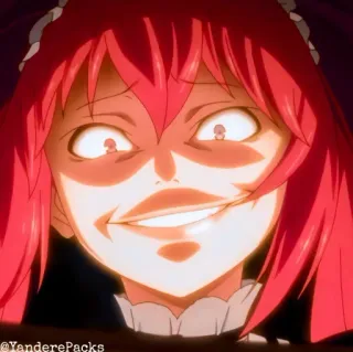🥢 661912b6 @YanderePacks Yandere, Anime, Adesivo, Inquietante, Sorridendo, Capelli rossi whatsapp sticker