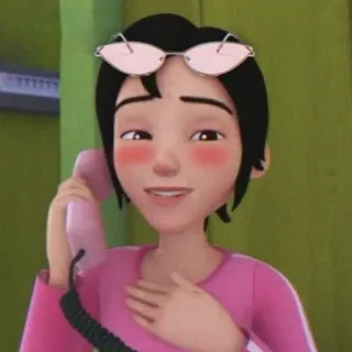 🍄 07667138 Kartun, Wanita, Merah muda, Kacamata, Telepon telegram sticker