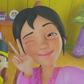 🍄 41194825 wanita, kedipan mata, simbol perdamaian, kartun telegram sticker