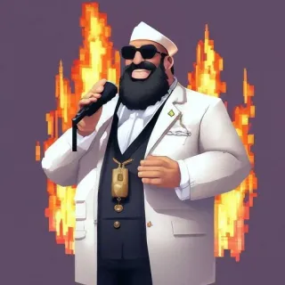 🎤 a1fb221a man, baard, zonnebril, microfoon, vuur, wit pak, hoed telegram sticker