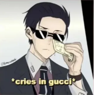 💵 66b0e98a *cries in gucci* Meme, weinen, Gucci, reich, Luxus, Sonnenbrille telegram sticker