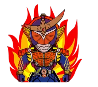 😡 c7d895cc armatura, fuoco, cartone animato, samurai, elmetto, giapponese telegram sticker