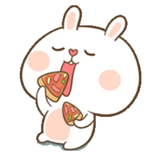 😌 65c37b1a lapin, lapin, pizza, nourriture, mignon, dessin animé, animal whatsapp sticker