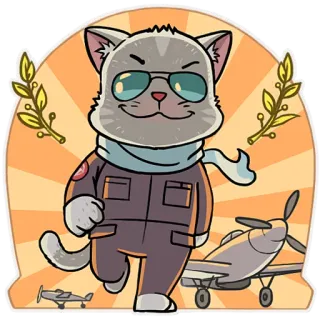 😎 0d3c7124 gato, piloto, avión, aviación, gafas de sol, dibujos animados telegram sticker