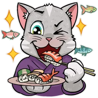 🍤 55eed999 gato, sushi, comida, comida japonesa, dibujos animados, pegatina telegram sticker