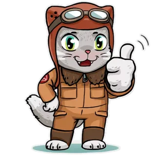 👍 56f62f02 gato, piloto, avión, aviación, animal, dibujos animados, aviador telegram sticker