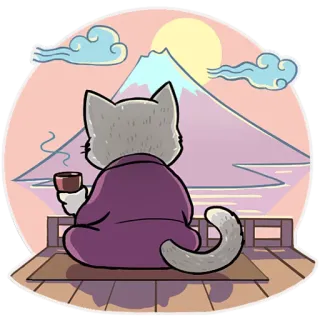 ☕ 927c03db gato, montaña, té, zen, pacífico, lindo, ilustración telegram sticker