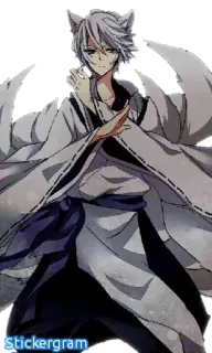 👤 6f39e292 Stickergram 애니메이션, 만화, 여우, 귀, 기모노, 흰머리, 캐릭터 telegram sticker