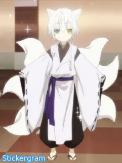 👦 82a89e3e Stickergram 애니메이션, 여우, 키츠네, 소년, 흰머리, 판타지, 반짝임 telegram sticker