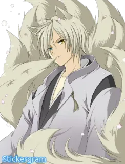 😏 fea8a1ad Stickergram 애니메이션, 키츠네, 여우, 캐릭터, 남성, 흰 머리 telegram sticker