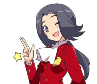 ☝ 52af2293 Anime, Kartun, Gadis, Berkedip, Tanda perdamaian whatsapp sticker