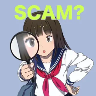 🤔 dd923c41 SCAM? penipuan, pertanyaan, anime, kaca pembesar, gadis, seragam sekolah whatsapp sticker
