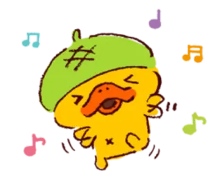 🎼 25b671f7 鸭子, 音乐, 可爱, 卡通, 动物, 黄色, 音符, 跳舞 telegram sticker