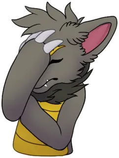 🤦‍♂️ 133304d3 만화, 수인, 퍼리, 슬픈, 얼굴 감싸기, 캐릭터, 회색 telegram sticker