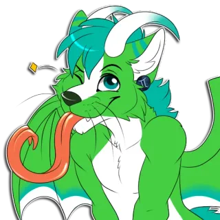 😛 0648ef45 Furry, Dragon, Anthropomorphe, Vert, Langue, Cartoon, Sticker telegram sticker