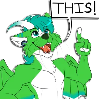 👆 5752f3c0 THIS! Furry, Animal, Personnage, Dessin animé, Art numérique, Vert telegram sticker