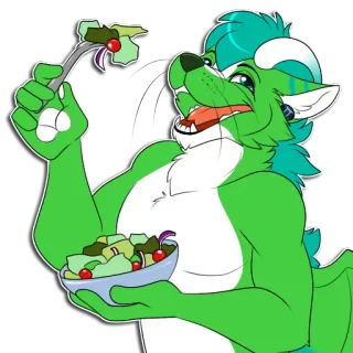 🥗 a928fc45 Furry, Anthropomorphe, Dragon, Salade, Manger, Cartoon, Vert telegram sticker