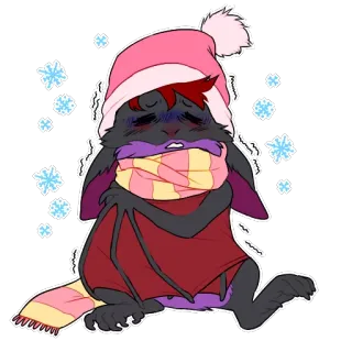 ❄️ 39844ef8 Inverno, Morcego, Frio, Floco de neve, Cachecol, Chapéu, Bonito, Desenho animado whatsapp sticker