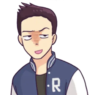 😓 59a1eee2 cartone animato, espressione, faccia, personaggio, giacca, lettera R telegram sticker