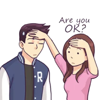 😷 6ad1eae8 Are you OK? cartone animato, ragazza, ragazzo, domanda, malato, preoccupato, personaggio, animazione telegram sticker
