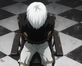 🌟 cef56b61 anime, bound, chair, white hair, dark whatsapp sticker