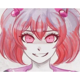 💜 fb2cf0ac anime, fille, cheveux roses, effrayant, sinistre telegram sticker