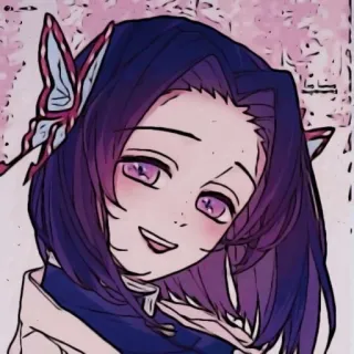 🌸 538c3894 Shinobu Kocho Demon Slayer อนิเมะ, ดาบพิฆาตอสูร, ชิโนบุ โคโจ, ผีเสื้อ, สีม่วง, รอยยิ้ม telegram sticker