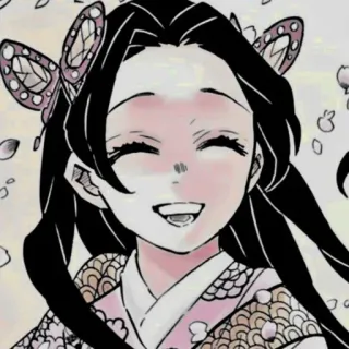 🌸 bd10b05a Kanao Tsuyuri Demon Slayer อนิเมะ, คานาโอะ สึยูริ, ดาบพิฆาตอสูร, ยิ้ม, ดอกไม้, ผีเสื้อ telegram sticker