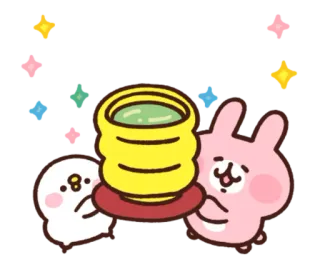 🐰 7ca45e79 thỏ, chim, trà, dễ thương, kawaii, hoạt hình, động vật, tình bạn telegram sticker